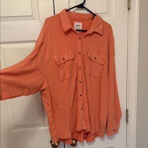 Aerie Coral Oversized Waffle Button Up Size Large